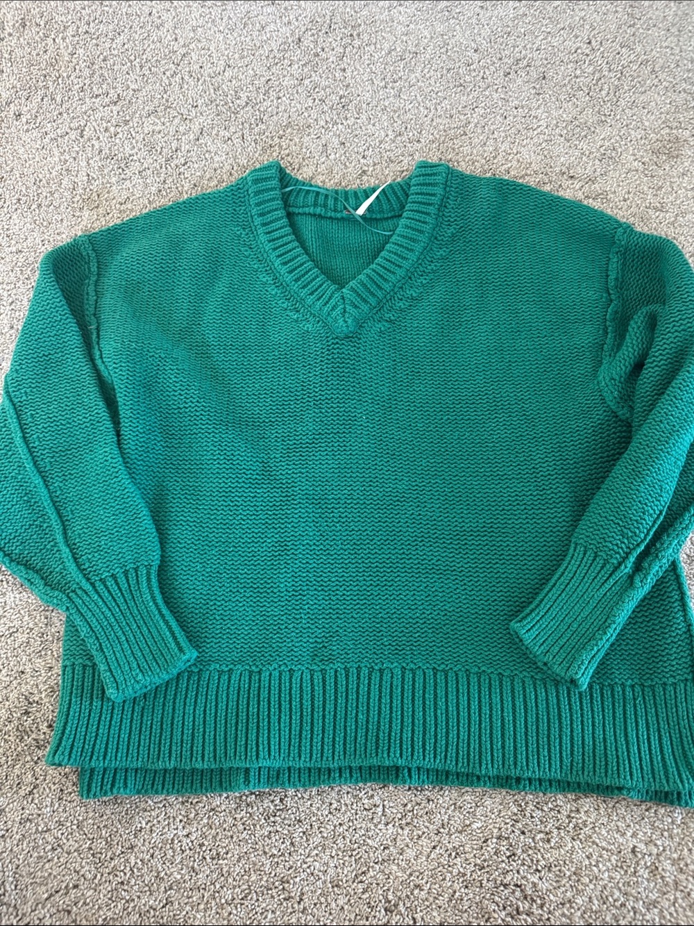 Free People Teal Green V-Neck Chunky Knit Sweater